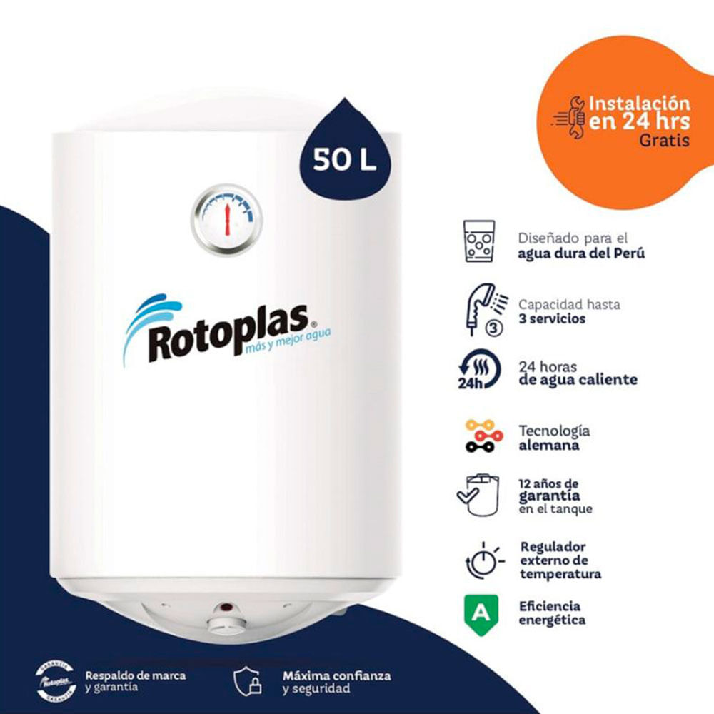 Imagen 2 del producto Terma Rotoplas Duraterma, 1500 w, capacidad 50 litros, 5 niveles de agua, blanco