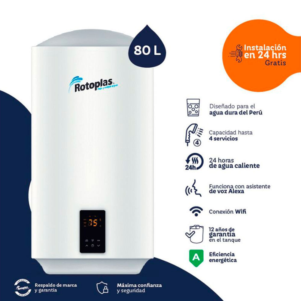 Imagen 2 del producto Terma de acumulación Rotoplas Ecosmart 1500 w, capacidad 80 litros, conexión wifi, blanco