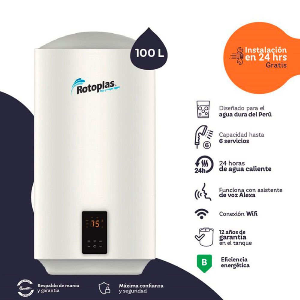 Imagen 2 del producto Terma de acumulación Rotoplas Ecosmart, 1500 w, capacidad 100 litros, conexión wifi, blanco