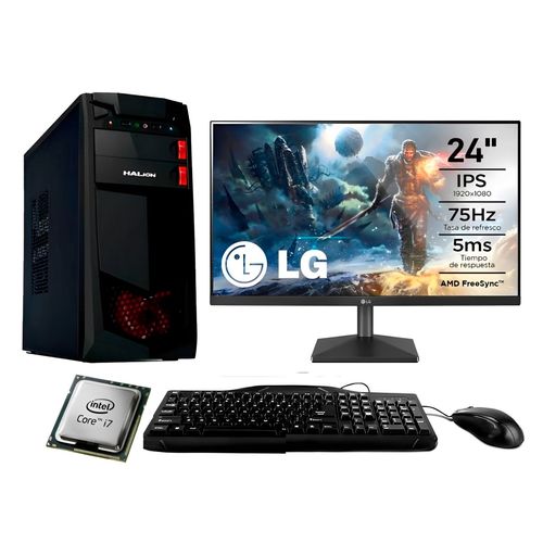 PC Core i7-6TH + Ram 16GB + Disco Duro 1TB + SSD 480GB + Monitor LG 24" + Teclado y mouse Logitech MK120 + FreeDos + Case Halion