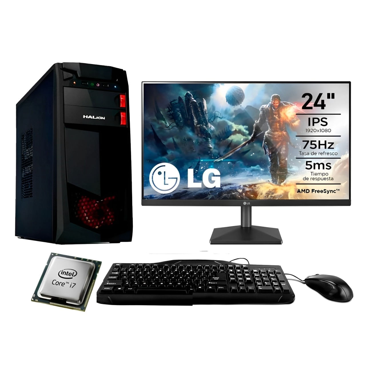PC Core i7-6TH + Ram 16GB + Disco Duro 1TB + SSD 480GB + Monitor LG 24" + Teclado y mouse Logitech MK120 + Case Halion