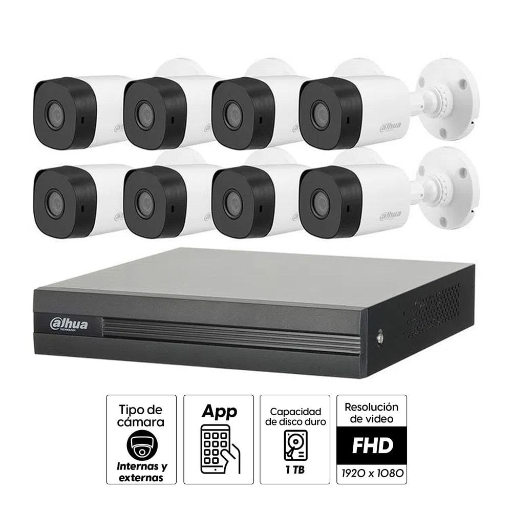 Imagen 2 del producto Kit de seguridad Dahua 8 cámaras 1080P + dvr 8ch + disco duro 1TB (reempacado)