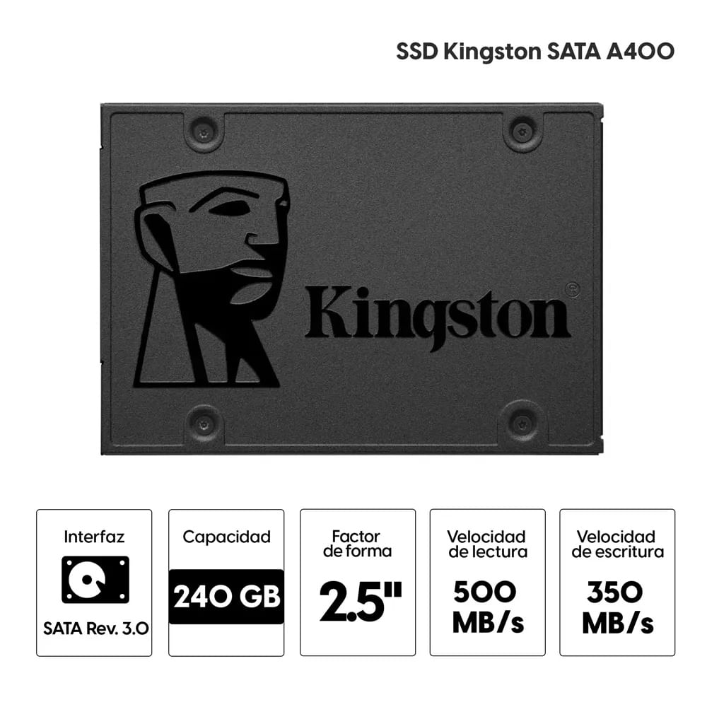Imagen 2 del producto Unidad de estado sólido SSD Kingston A400 240GB de capacidad, 2.5"", SATA3 (reempacado)