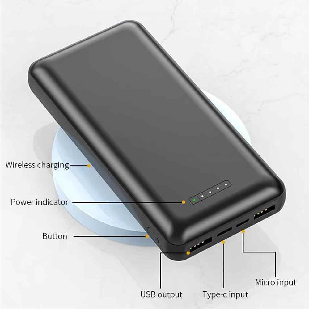 Imagen 2 del producto Reacondicionado: Batería externa Coolbox GMobile inalámbrica, 20000 mAh, 20W, 1 puerto tipo c, 1 puerto micro usb, 2 puerto usb, negro