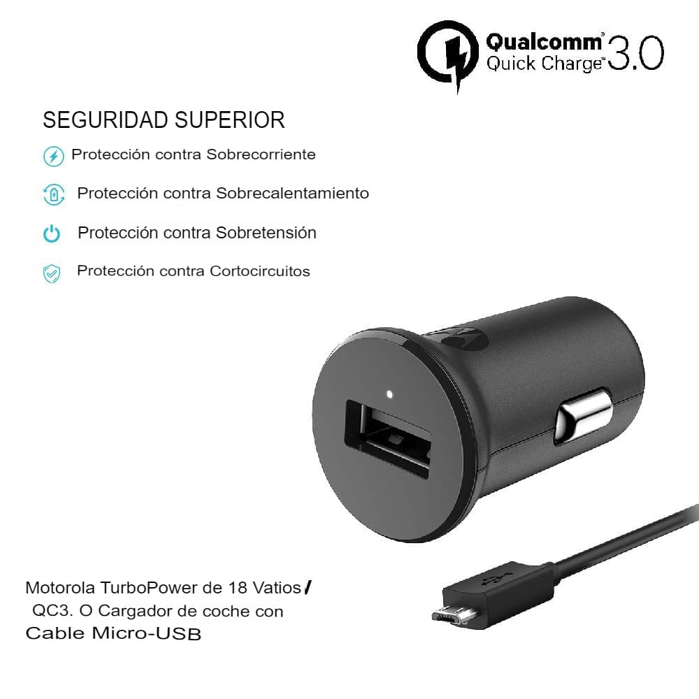 Imagen 2 del producto Cargador de auto Motorola Sjv100 cable USB a Micro USB, 18W, carga rápida, 1m, negro (reempacado)