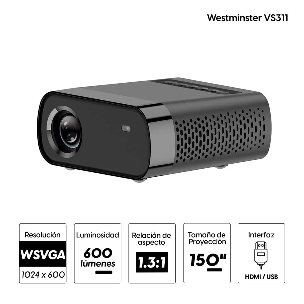 Imagen 2 del producto Proyector multimedia portátil Westminster VS311 600 lúmenes, 150""