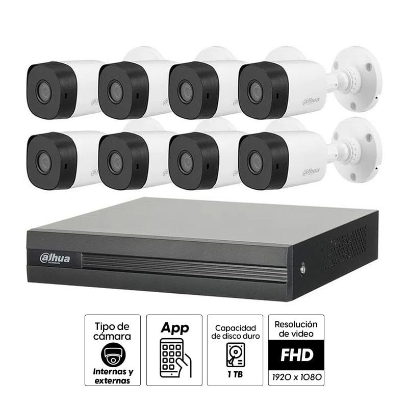 Imagen 2 del producto Reacondicionado: Kit de seguridad Dahua 8 cámaras 1080P + dvr 8ch + disco duro 1TB