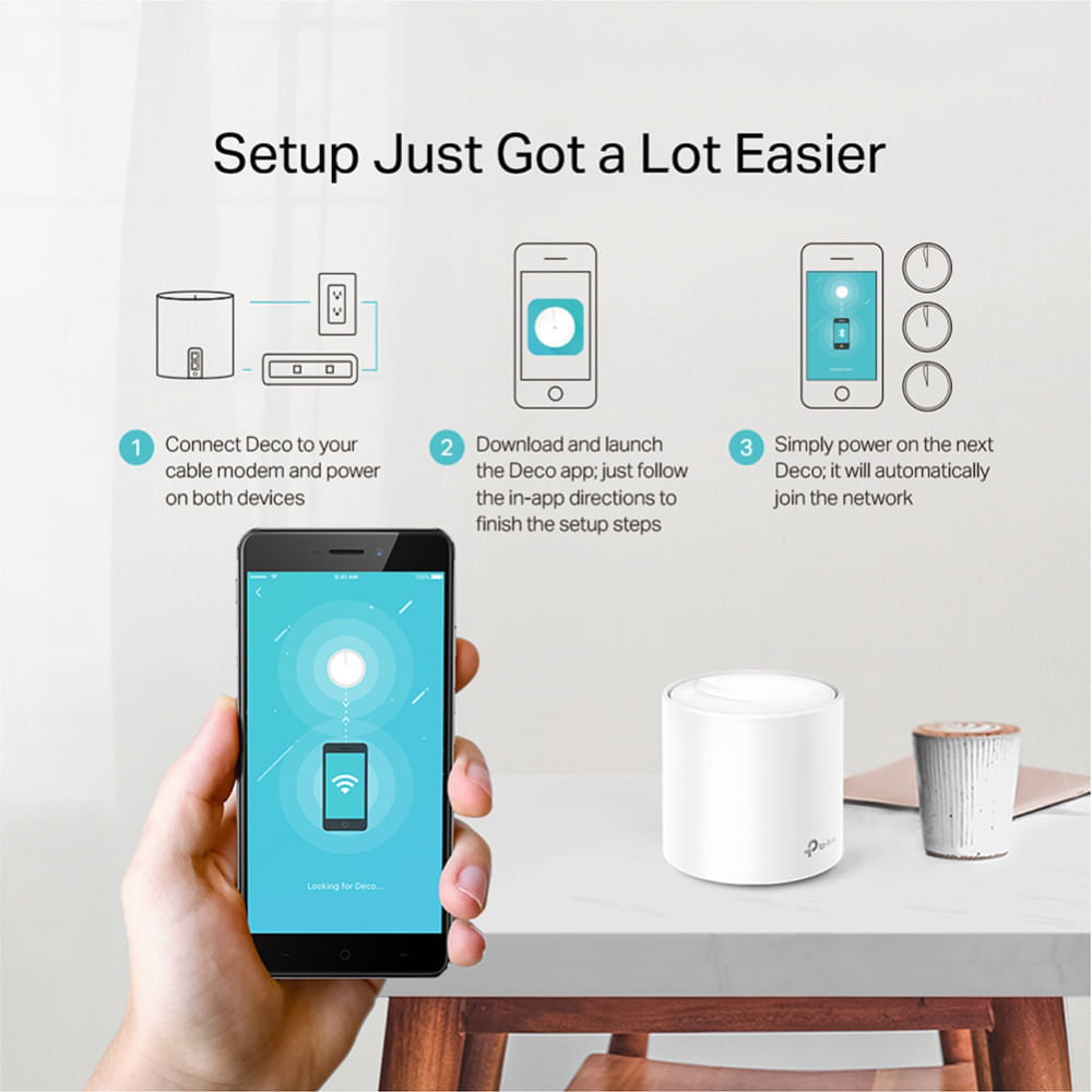 Imagen 2 del producto Sistema Mesh TP-Link Deco X20 AX1800 Wi-Fi 6, 1201 Mbps en 5GHz y 574 Mbps en 2.4 GHz, 2 puertos gigabit LAN, cobertura 370m2, blanco
