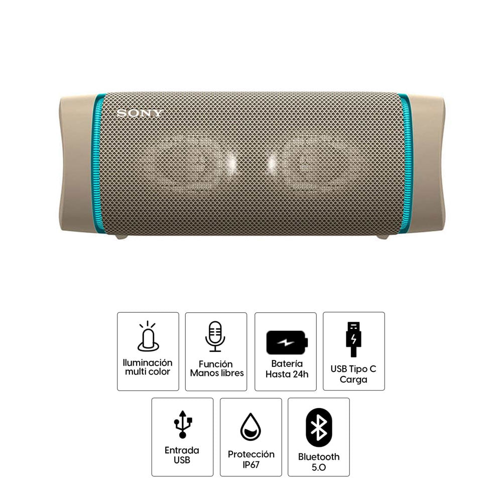 Imagen 2 del producto Reacondicionado: Parlante bluetooth Sony Extra Bass XB33 led, IP67, máx. 24 horas, beige