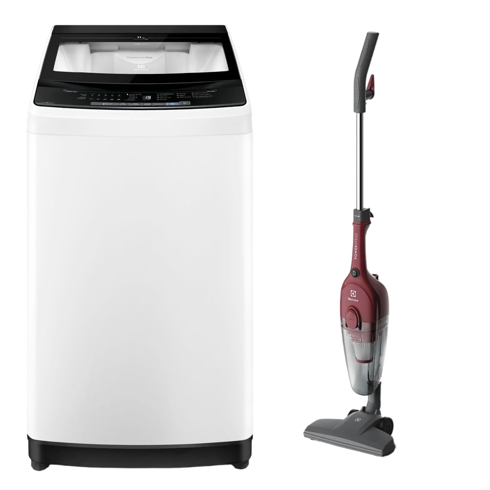Combo Electrolux: Lavadora EWIW11F2USVW, capacidad 11kg, blanco + Aspiradora vertical con cable STK13, rojo
