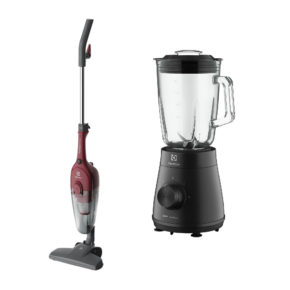 Combo Electrolux: Licuadora EBS20 TruFlow, 500W, negro + Aspiradora vertical con cable STK13, rojo