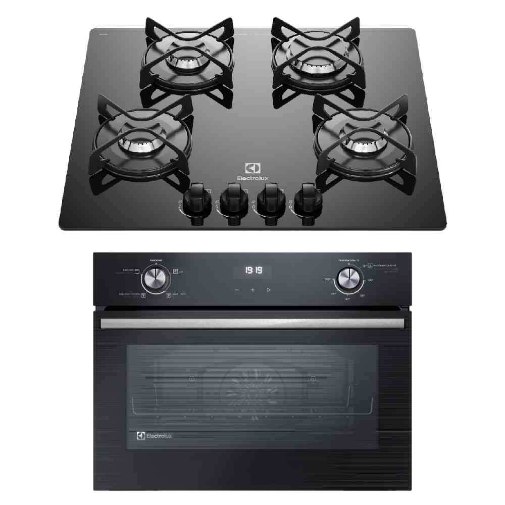 Combo Electrolux: Horno empotrable OE4EH capacidad 50 litros, negro + Cocina empotrable a gas ETGZ24F0EPUB 4 quemadores, 60cm, negro