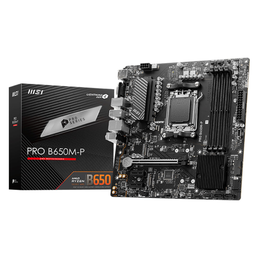 Placa madre MSI PRO B650M-P, socket AM5, DDR5 hasta 192GB, factor micro-ATX, 2x M.2 PCIe 4.0, LAN 2.5G, HDMI y DisplayPort