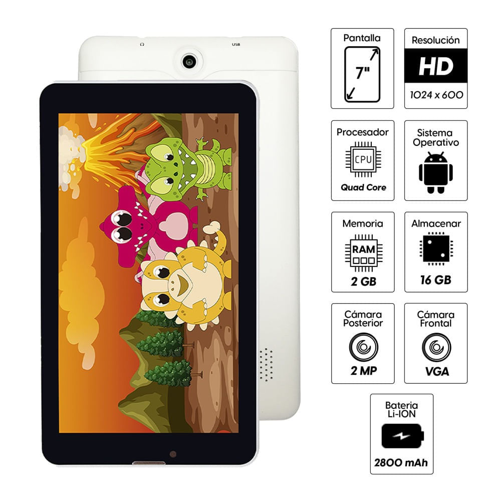 Imagen 2 del producto Reacondicionado: Tablet Advance Kids Dino TR5996 7"" 16GB, 2GB RAM, cámara principal 2MP, 2800 mAh, rojo
