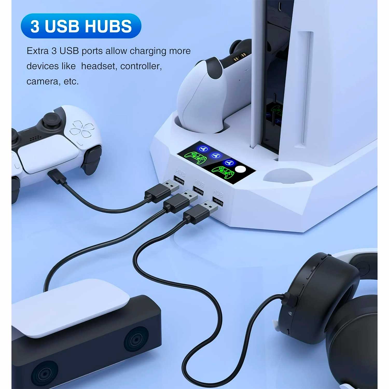 Imagen 2 del producto Soporte de refrigeración Led multifuncional con controlador de carga Playstation 5 Slim, blanco