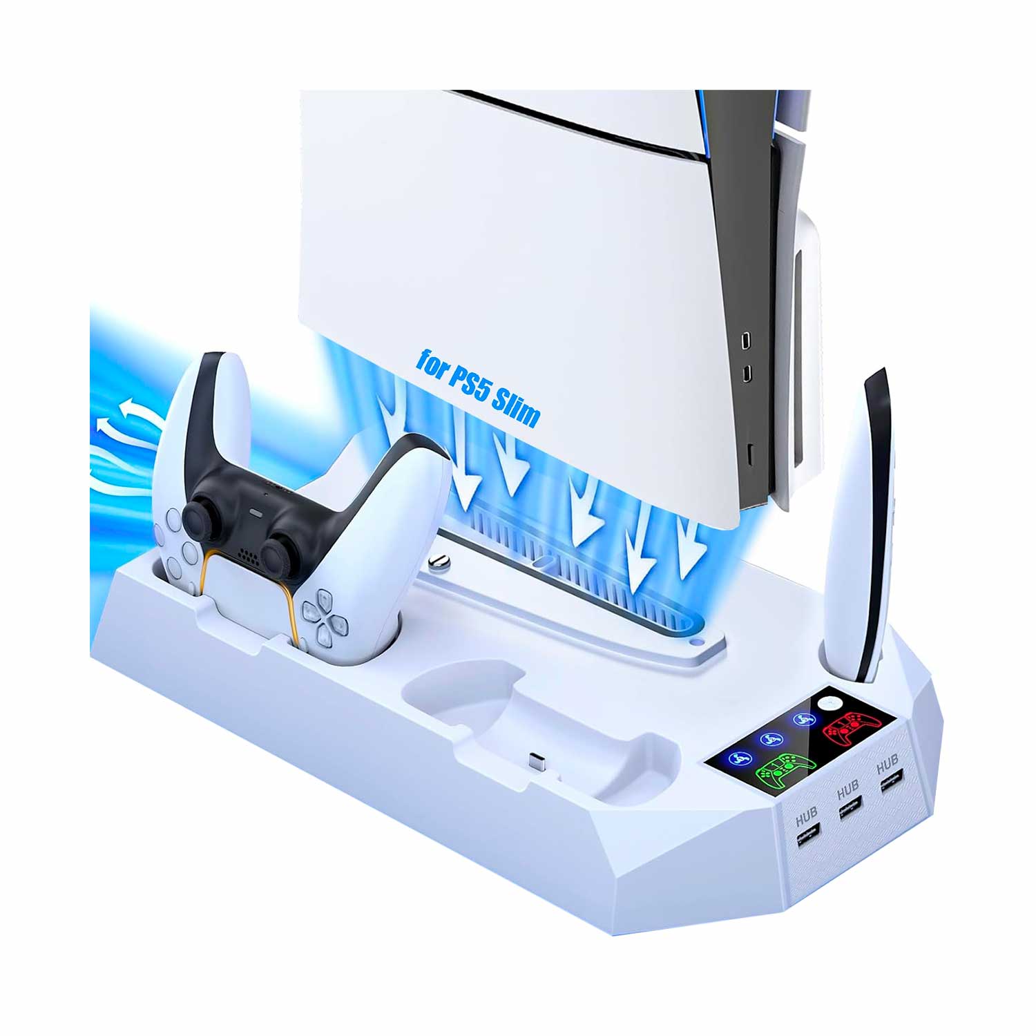 Imagen 1 del producto Soporte de refrigeración Led multifuncional con controlador de carga Playstation 5 Slim, blanco