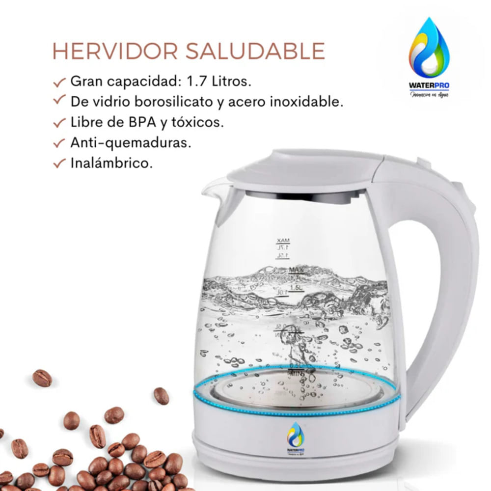 Imagen 2 del producto Hervidor eléctrico Waterpro 1300W, base desmontable, blanco