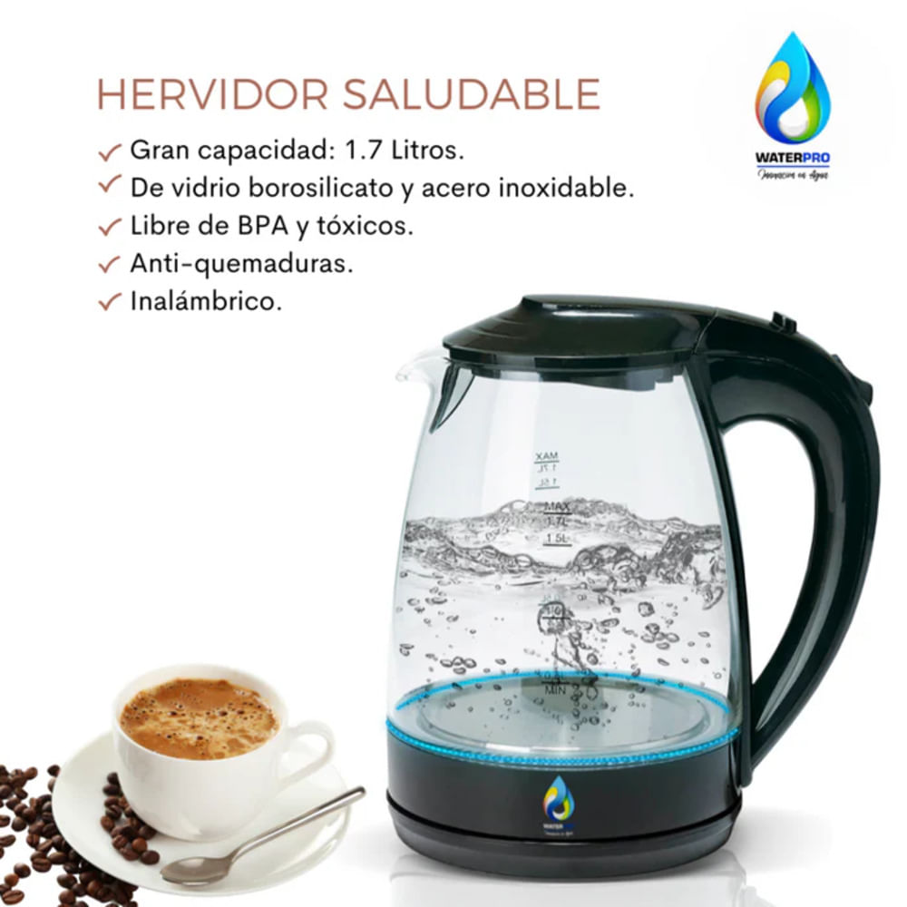 Imagen 2 del producto Hervidor eléctrico Waterpro 1300W, base desmontable, negro