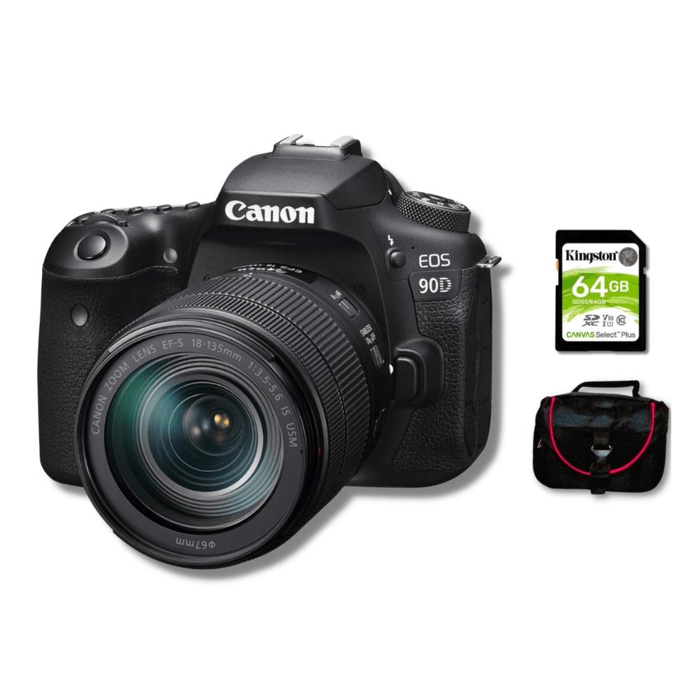 Cámara Canon EOS 90D DSLR + Lente EF-S 18-135 MM IS USM + Kit Básico