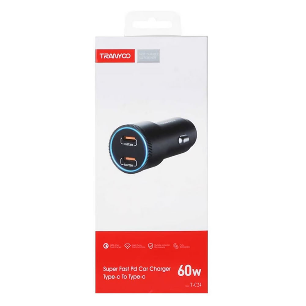 Imagen 2 del producto Cargador de auto 60W, 2 puertos Tipo-C, negro