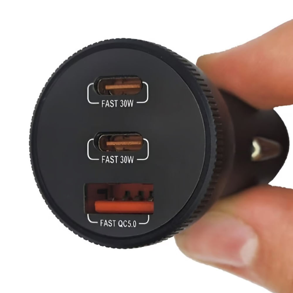 Imagen 2 del producto Cargador de auto 78W, 1 puerto USB, 2 puertos Tipo-C, negro