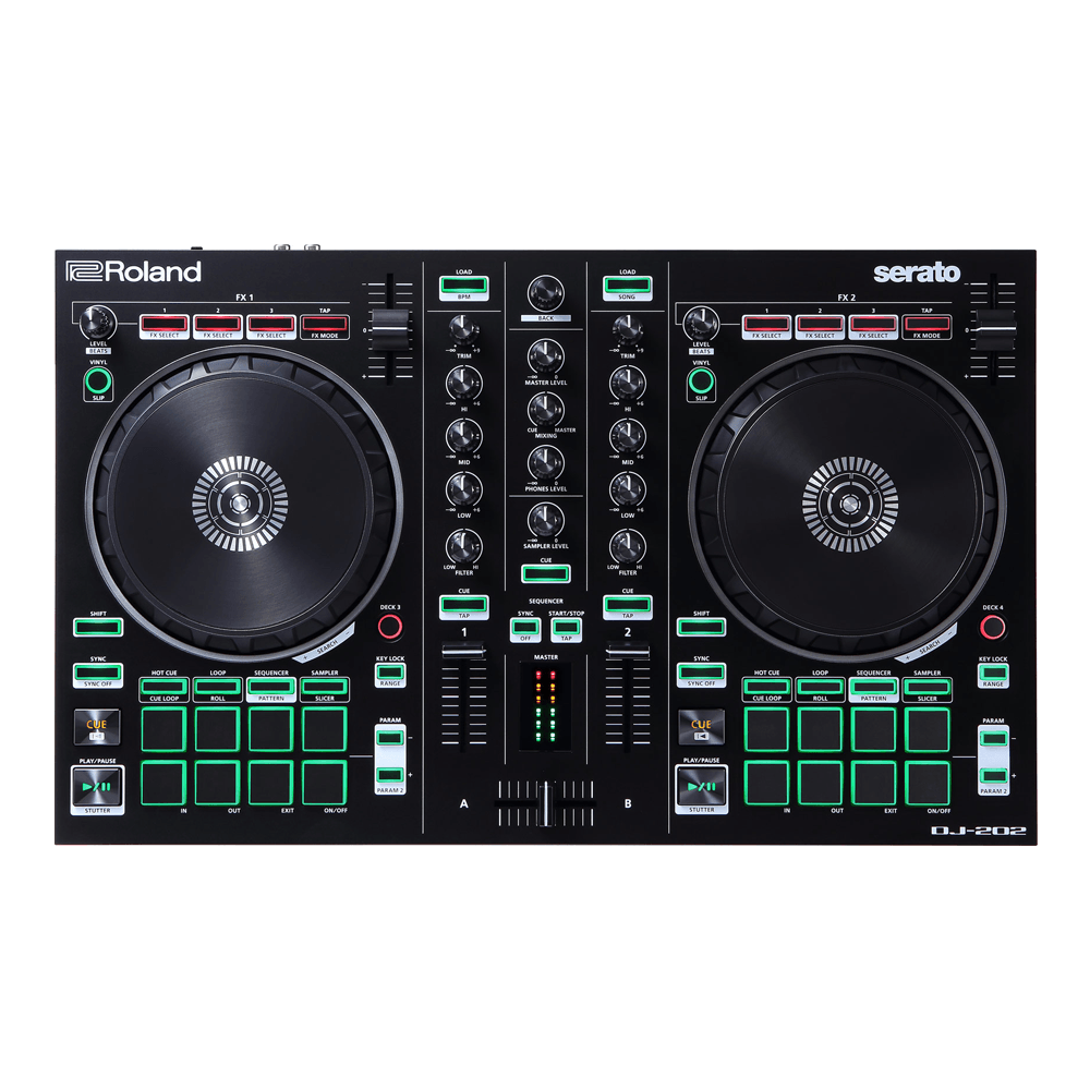 Controlador DJ Roland DJ-202 2 canales, 4 decks, Serato DJ Lite, Sampler TR Integrado, conexión USB, negro
