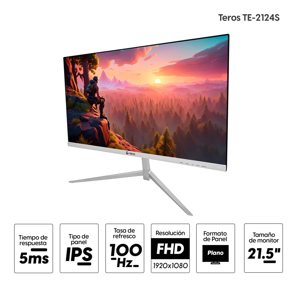 Imagen 2 del producto Monitor plano 21.45"" Teros TE-2124S Panel IPS, FHD (1920 x 1080), 100Hz, 5ms, entradas HDMI/VGA