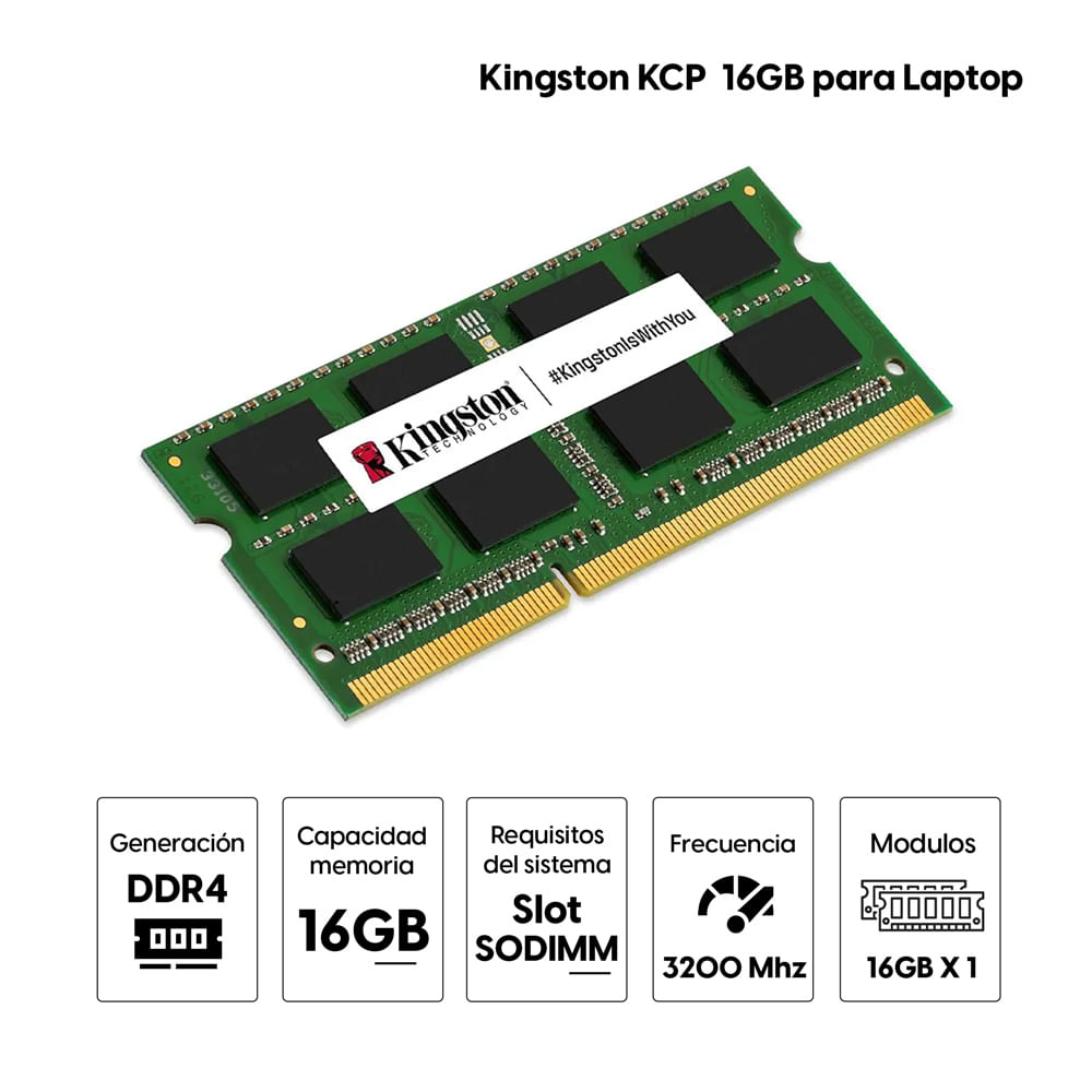 Imagen 2 del producto Memoria Ram para Laptop Kingston KCP 16GB DDR4 3200Mhz SODIMM