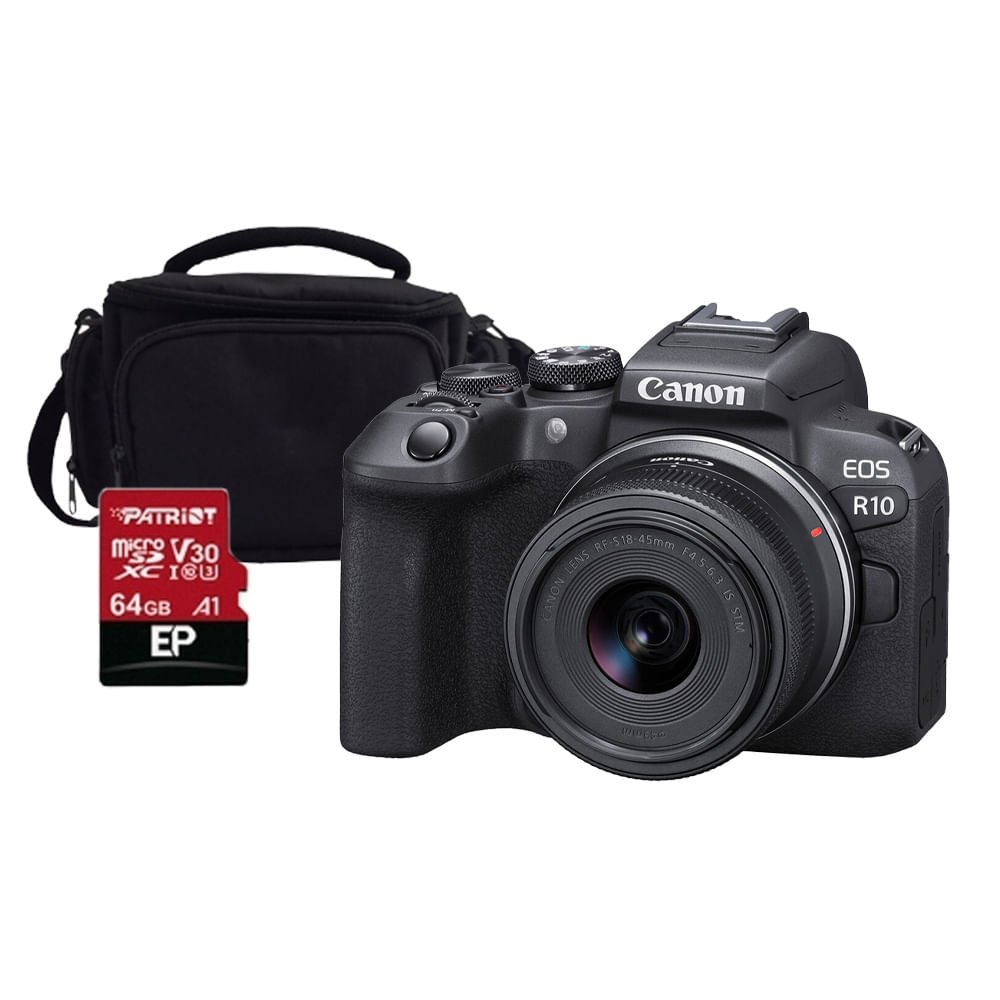 Cámara Mirrorless Canon EOS R10 RF-S 18-45MM IS + maletín nacional + Memoria 64GB