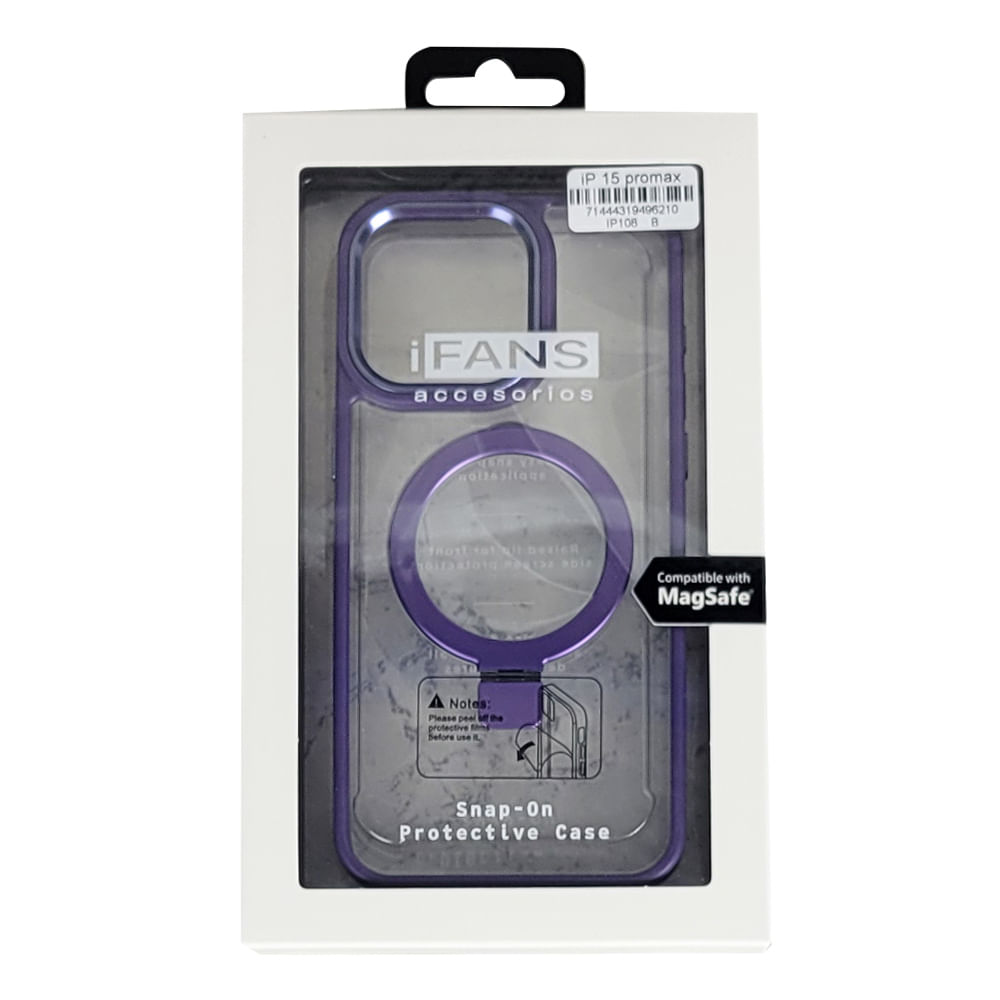Imagen 2 del producto Case para iPhone 15 Pro Max, con Magsafe para carga inalámbrica con soporte, transparente borde morado