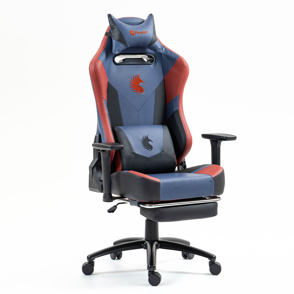 Silla gamer Dreizt Heroes Series premium alta calidad, reclinable con posapies, gas lift clase 4, azul dark