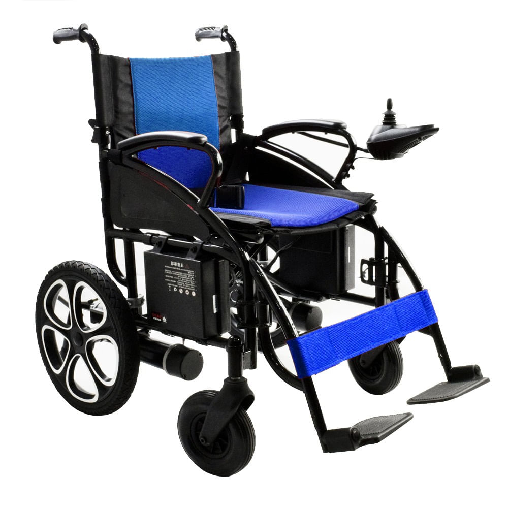 Silla de ruedas eléctrica First Care Premium 400W, autonomía 30km, carga máx. 120kg, azul