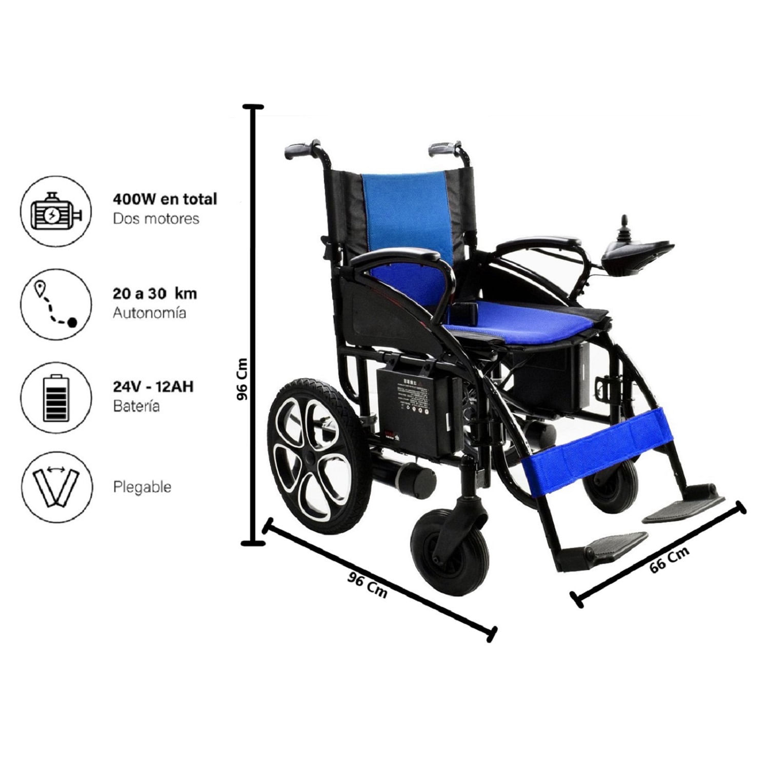 Imagen 2 del producto Silla de ruedas eléctrica First Care Premium 400W, autonomía 30km, carga máx. 120kg, azul