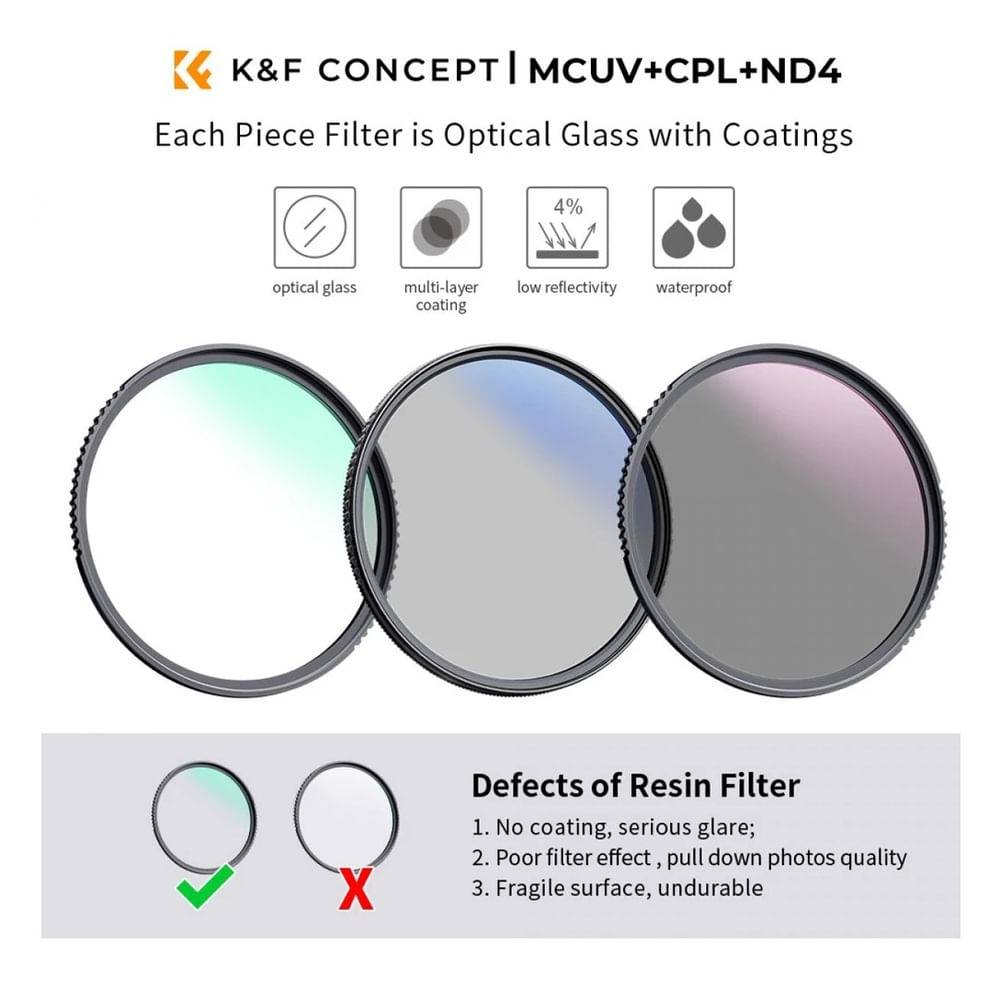 Imagen 2 del producto Kit Filtro  K&F Concept de Lente MCUV+CPL+ND4 43mm Sku.1935v2