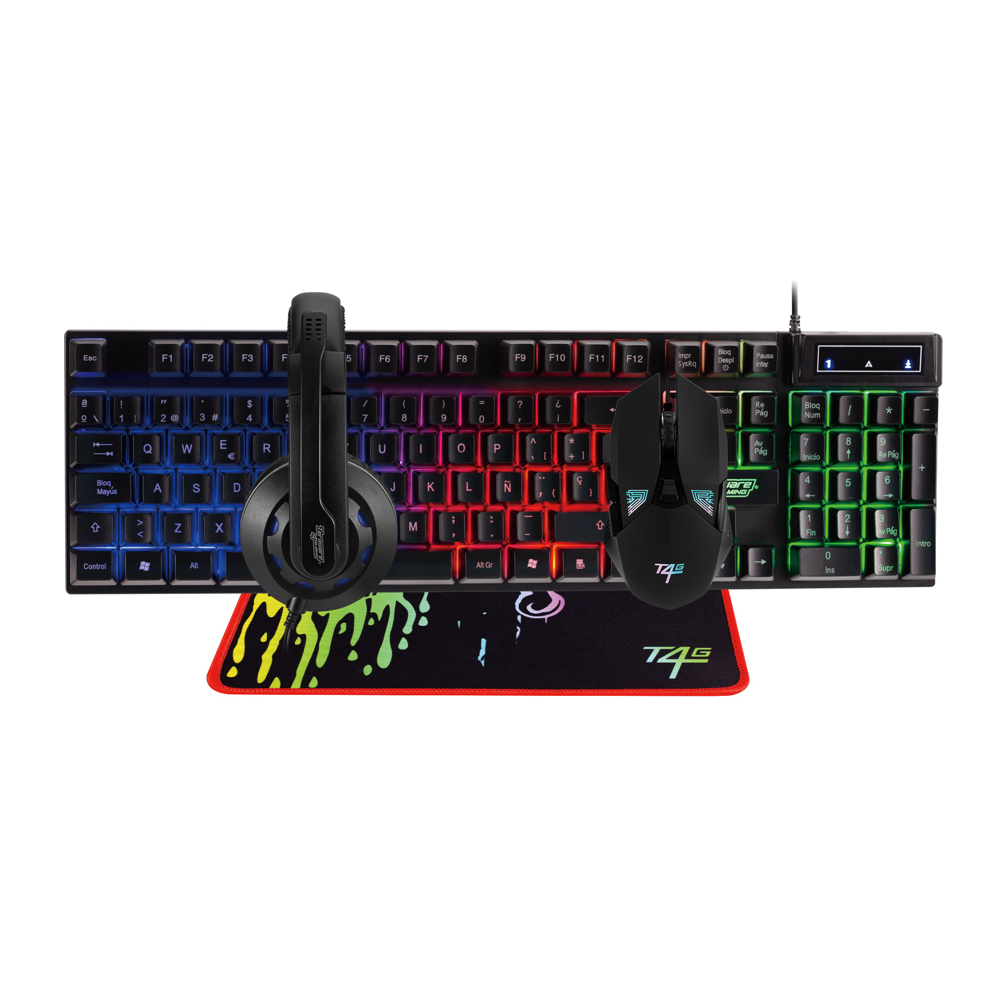 Kit Gamer alámbrico Teraware 4 en 1 Mouse + Teclado + MousePad + Headset Led