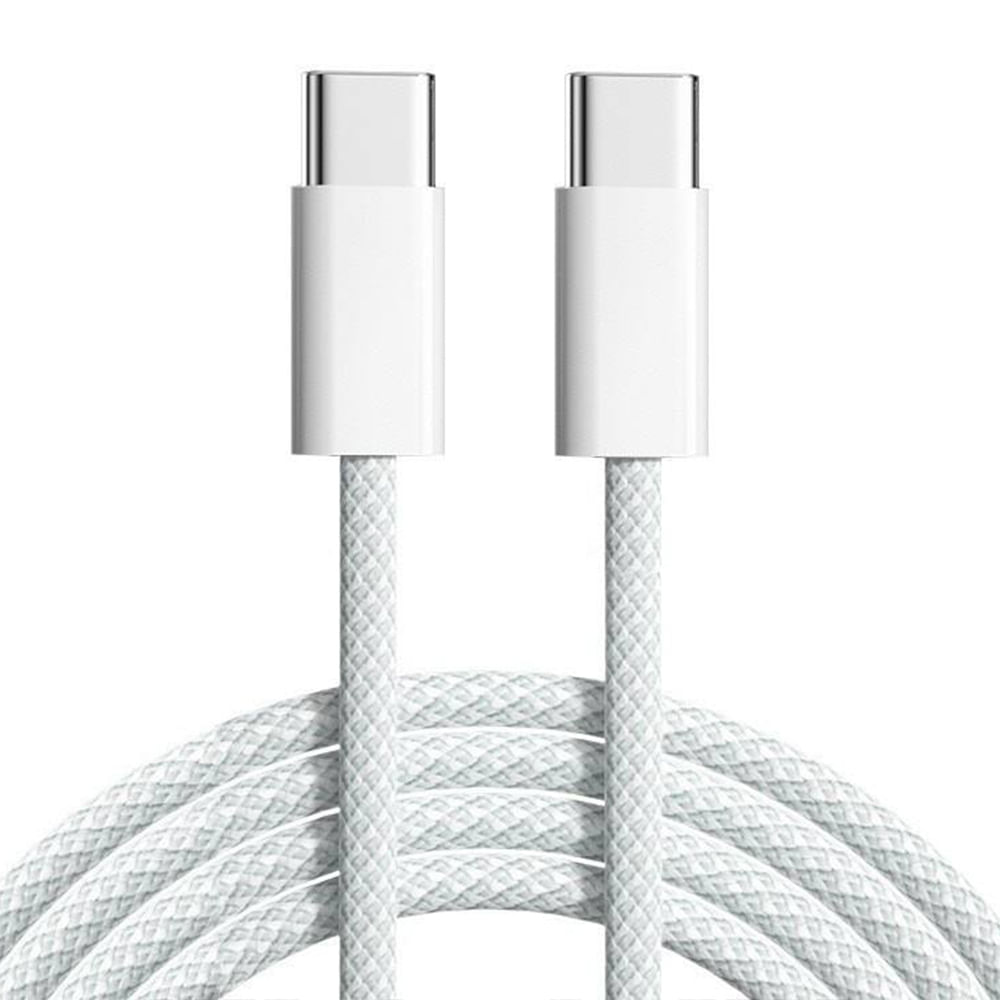 Cable Tipo-C A Tipo-C, 2m, 60W, Trenzado, Blanco