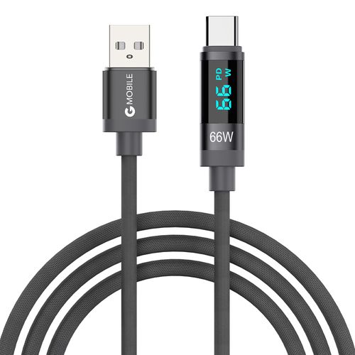 Cable Coolbox GMobile Tipo-C A USB, 1m, 66W, trenzado, pantalla led, negro