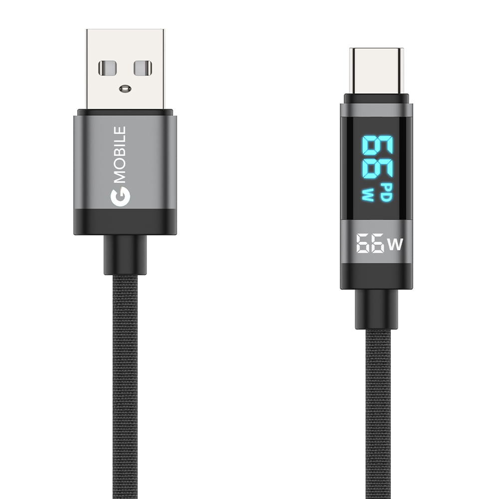 Imagen 2 del producto Cable Tipo-C A USB, 2m, 66W, Trenzado, Pantalla Led, Negro