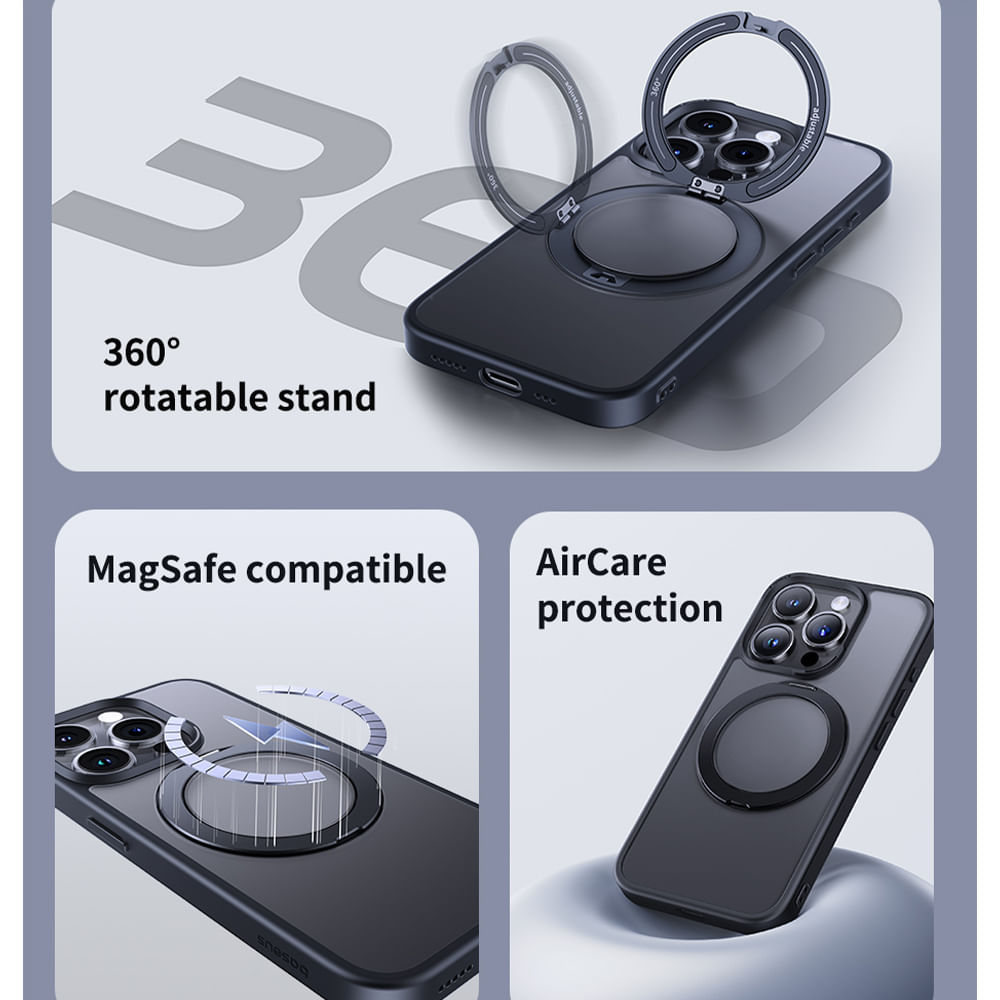 Imagen 2 del producto Case para iPhone 15 Baseus CyberLoop Series con soporte con MagSafe, negro