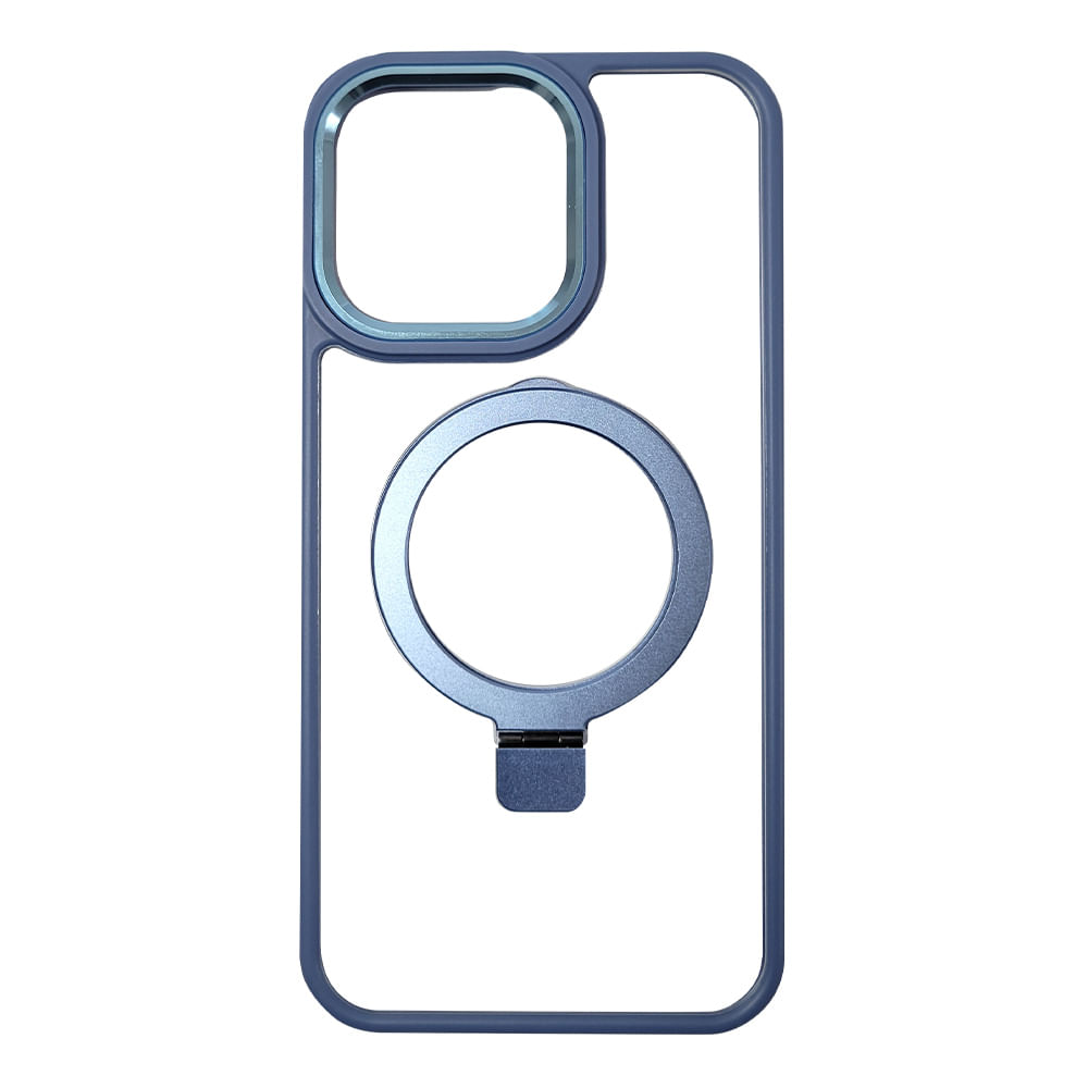 Imagen 2 del producto Case para iPhone 13/14/15, con Magsafe para carga inalámbrica con soporte, transparente borde celeste