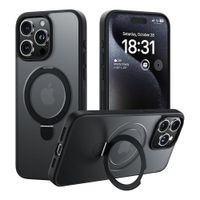 Case para iPhone 15 Pro, con Magsafe para carga inalámbrica con soporte, transparente borde negro