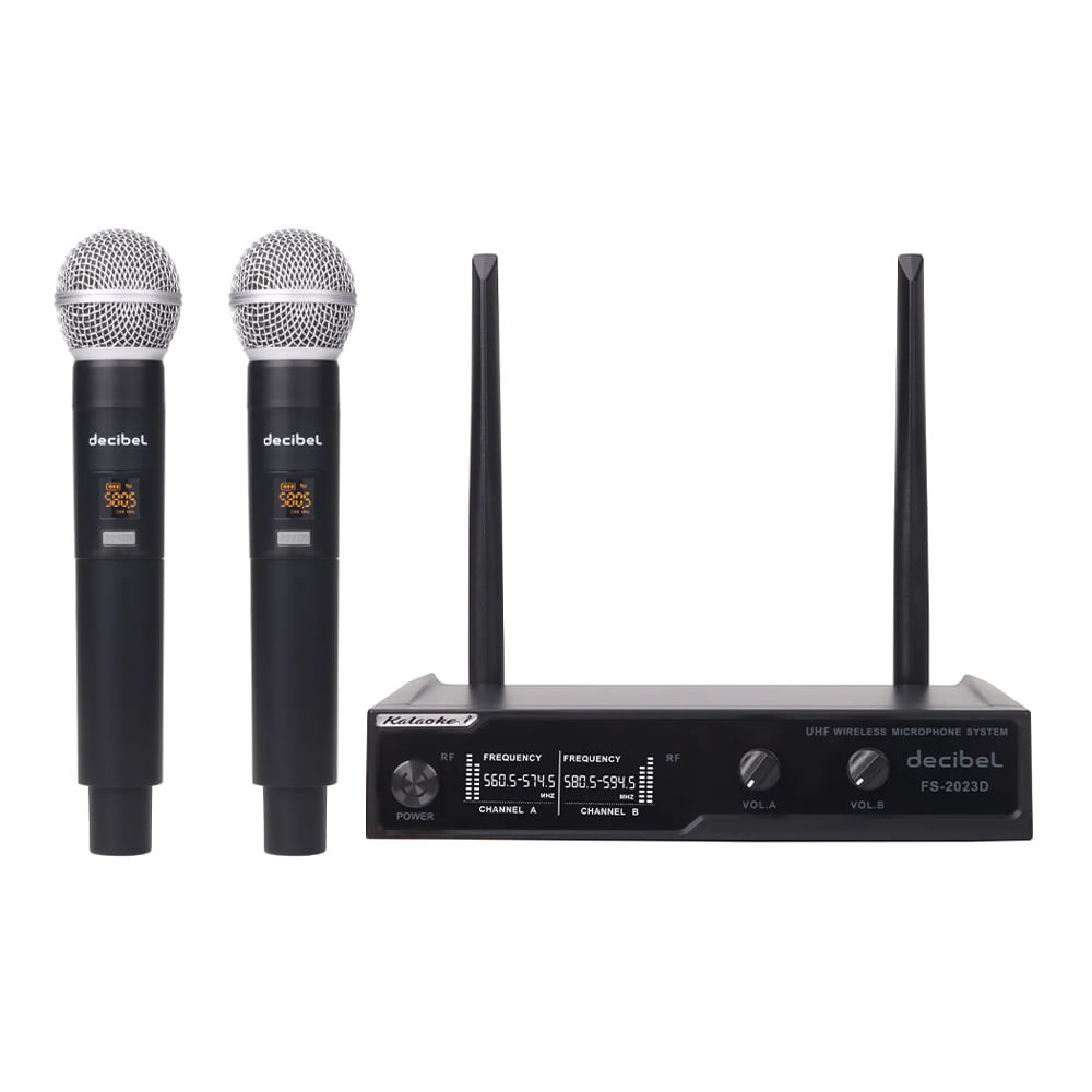 Imagen 1 del producto Micrófono inalámbrico Decibel FS-2023D frecuencia UHF, receptor base, pantalla LED, X2 mic