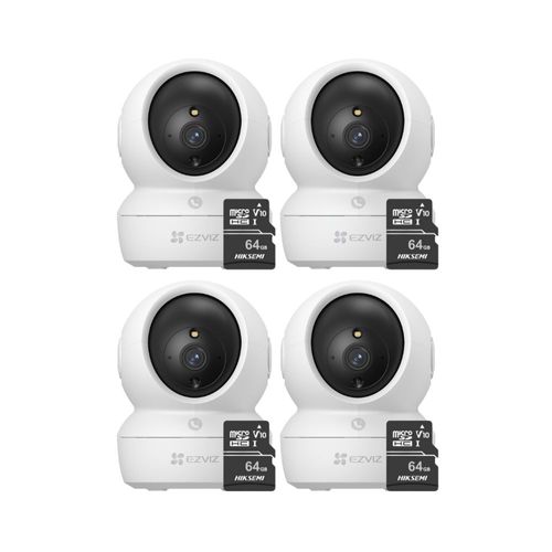 Kit de 4 cámaras de seguridad Ezviz H6C Full HD 2MP, 360° cobertura, detección humana y Micro SD 64GB