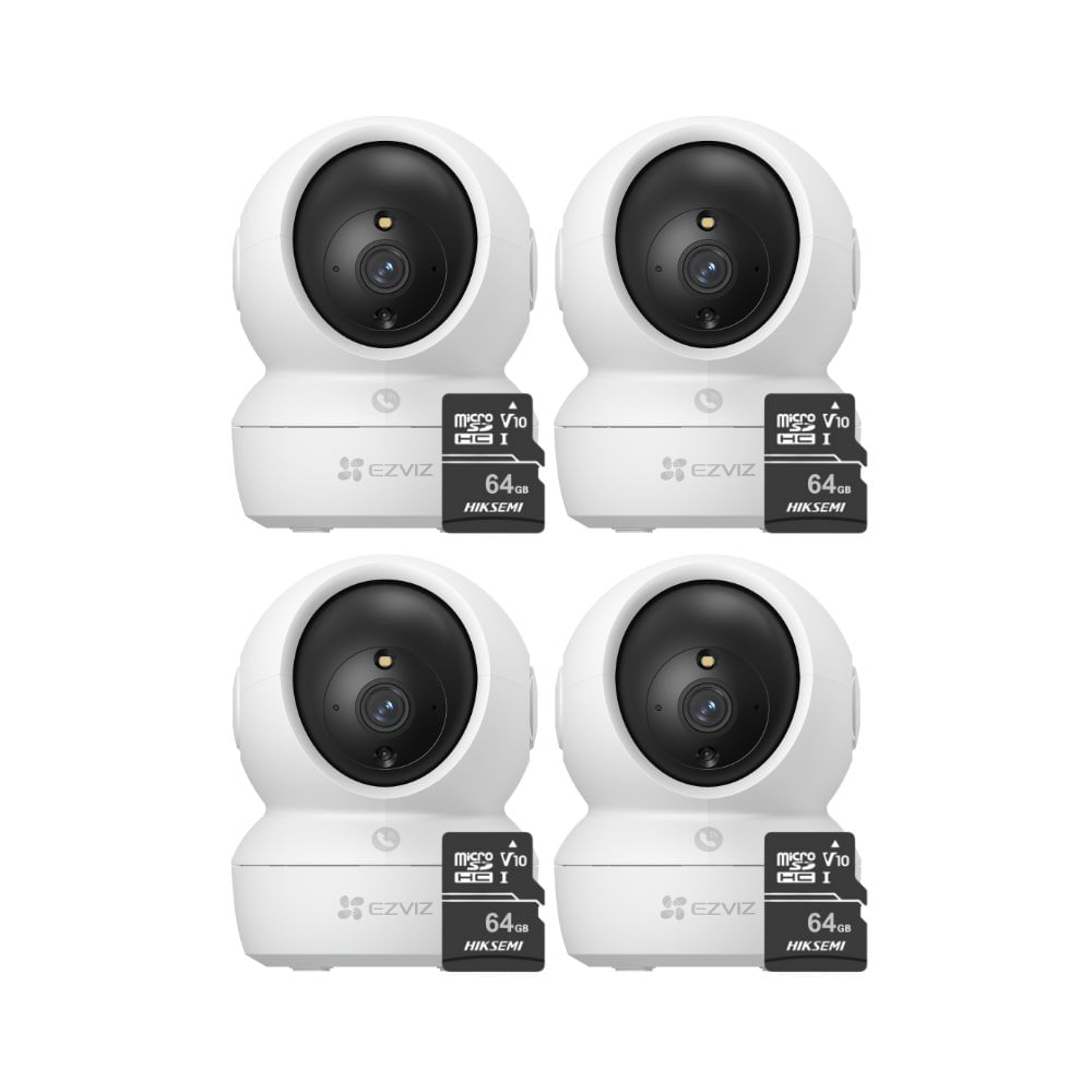Imagen 1 del producto Kit de 4 cámaras de seguridad Ezviz H6C Full HD 2MP, 360° cobertura, detección humana y Micro SD 64GB