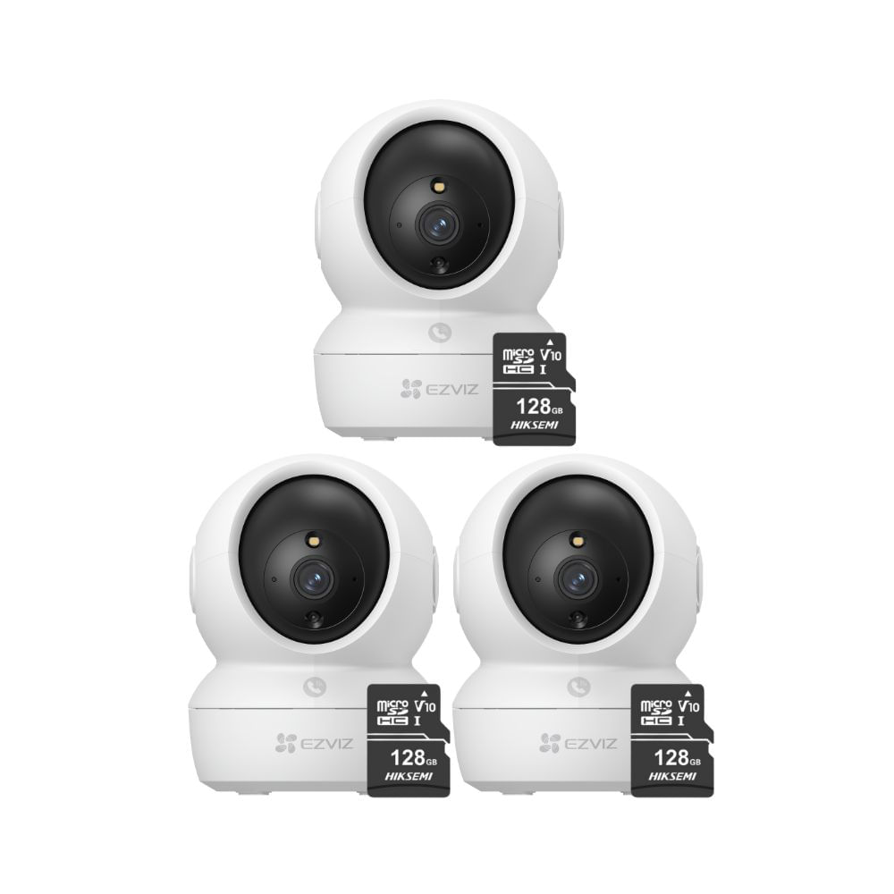 Kit de 3 Cámaras De Seguridad Ezviz H6C Full HD + Micro SD 128gb - Blanco