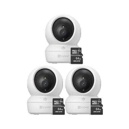 Kit de cámaras de seguridad Ezviz 3 cámaras, Full HD + Micro SD de 64GB, blanco