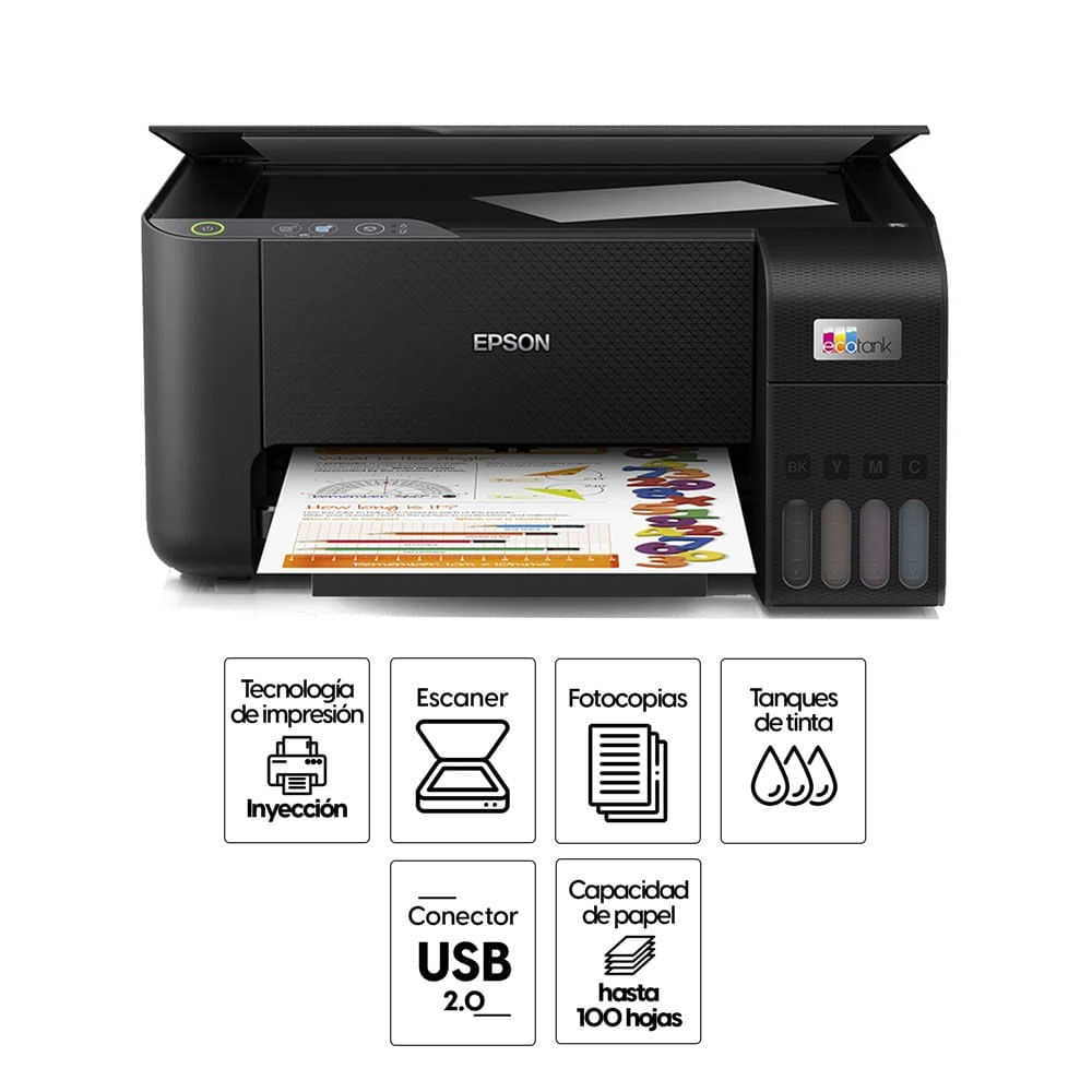 Imagen 2 del producto Impresora multifuncional Epson Ecotank L3210, inyección de tinta, alámbrica, con tanques recargables