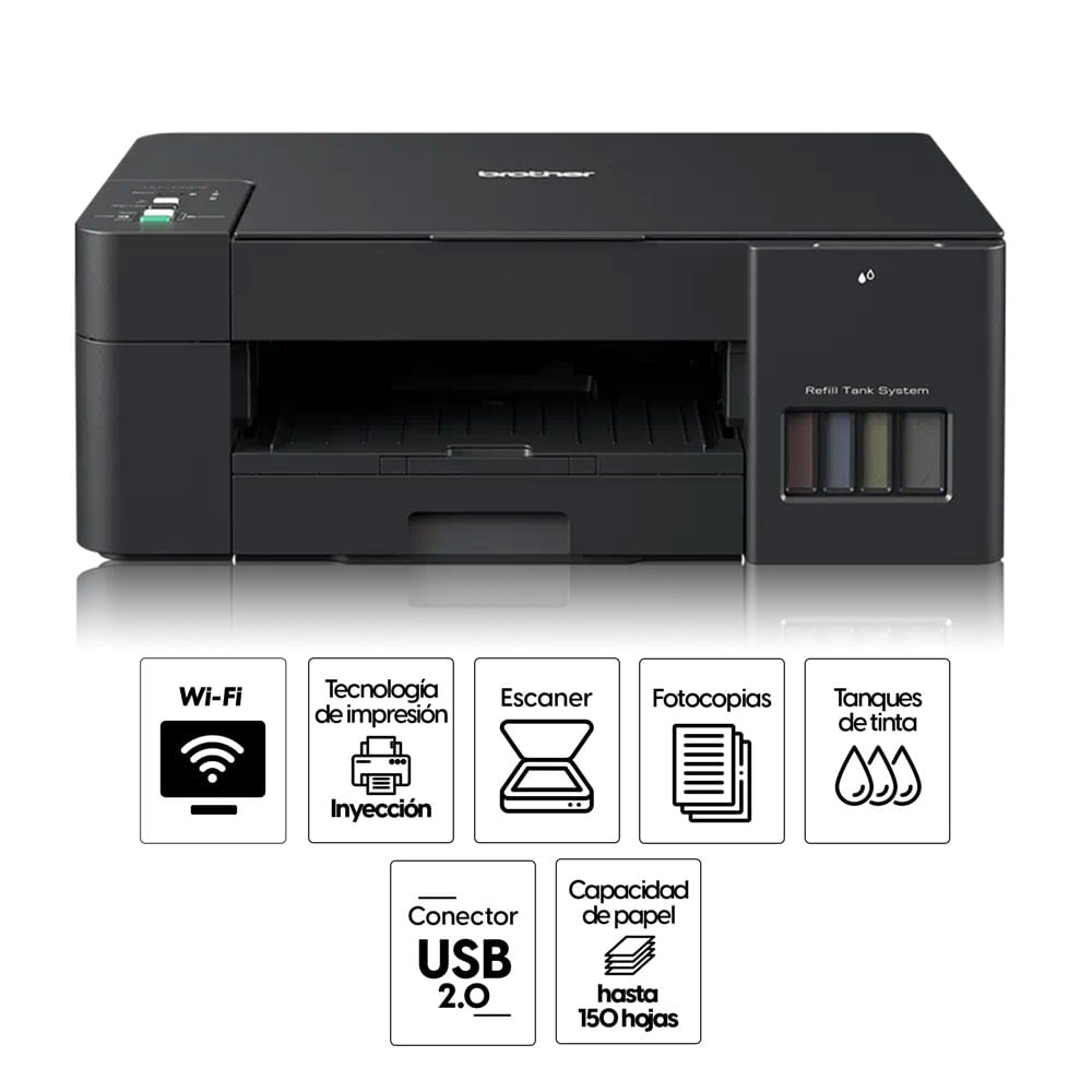 Imagen 2 del producto Impresora multifuncional Brother DCPT420W, inyección de tinta, inalámbrica, Wi-Fi, con tanques recargables (reempacado)
