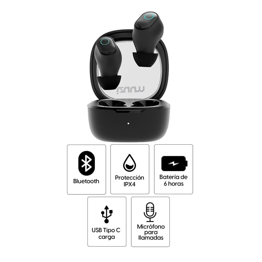 Imagen 2 del producto Audífonos bluetooth True Wireless Izuum ES09 resistente al agua IPX4, duración máx. 6 horas, controles táctil, negro (reempacado)