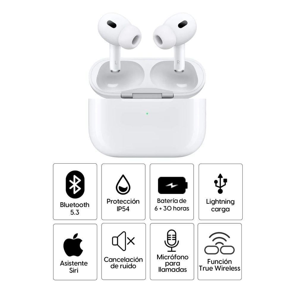Imagen 2 del producto Audífonos bluetooth True Wireless Apple Airpods Pro 2da gen con estuche de carga Lightning MagSafe, IP54, duración máx. 6 horas (reempacado)